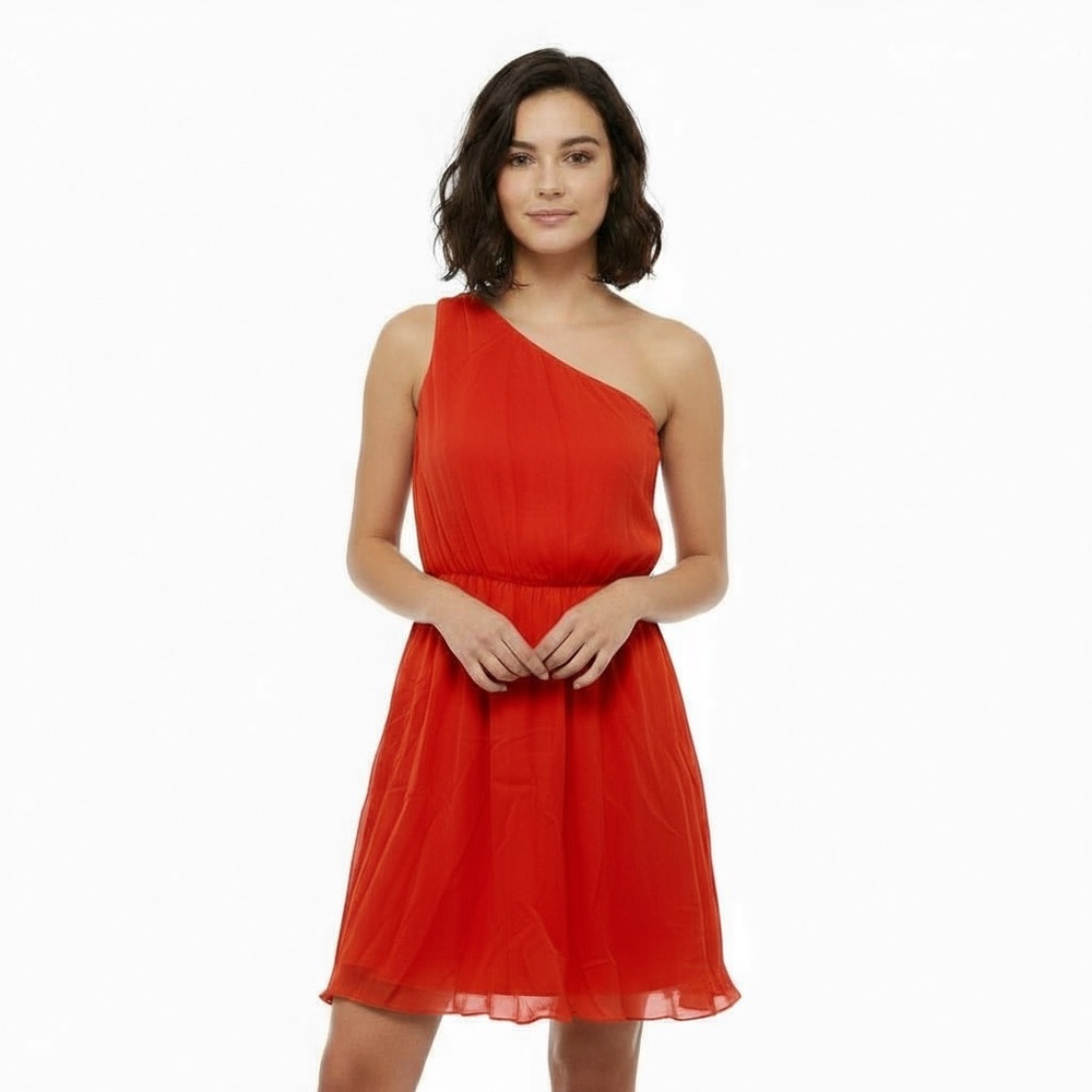 Alice + Olivia Silk One-Shoulder Red Dress